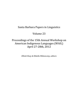 Santa Barbara Papers in Linguistics Volume 23 1 Certain Point