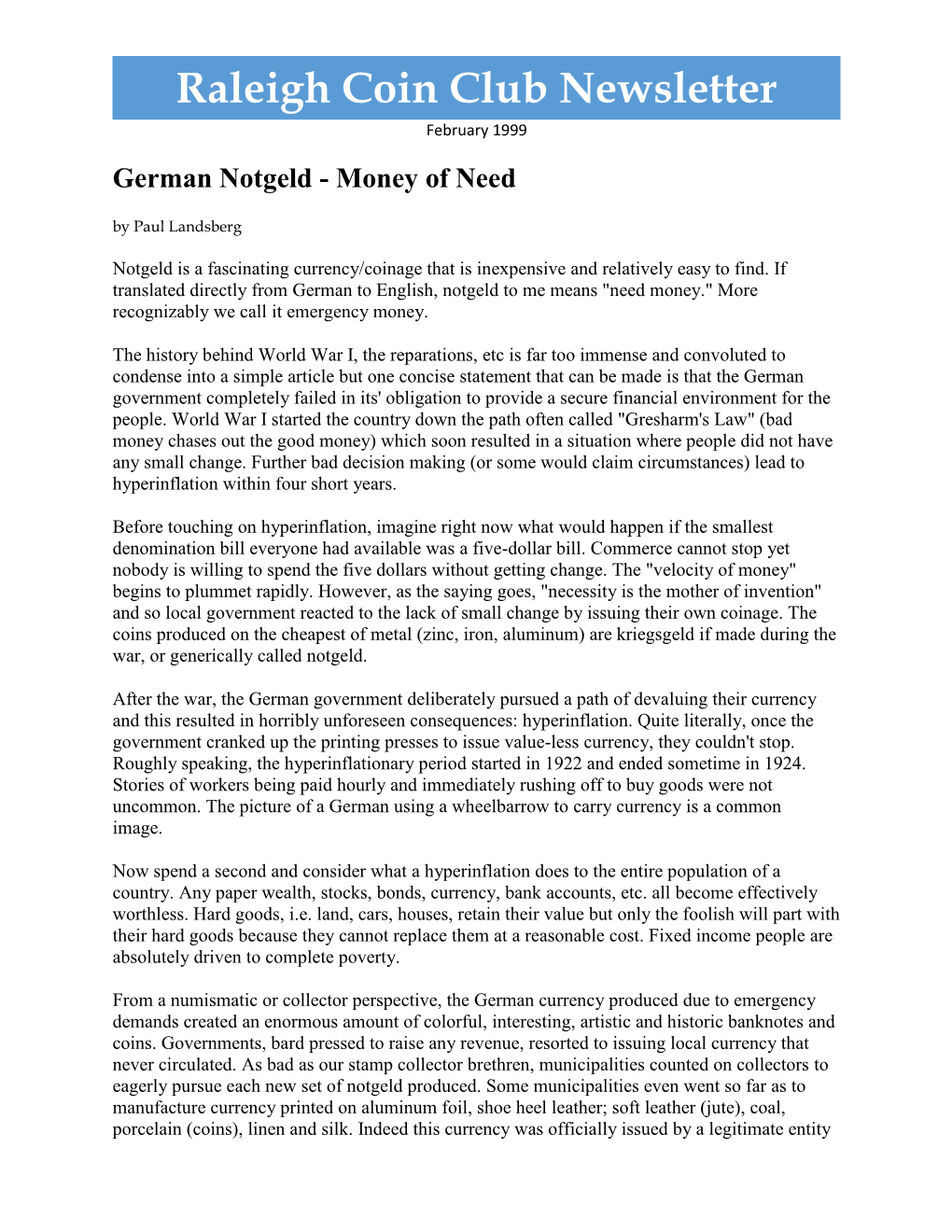 German Notgeld - Money of Need by Paul Landsberg