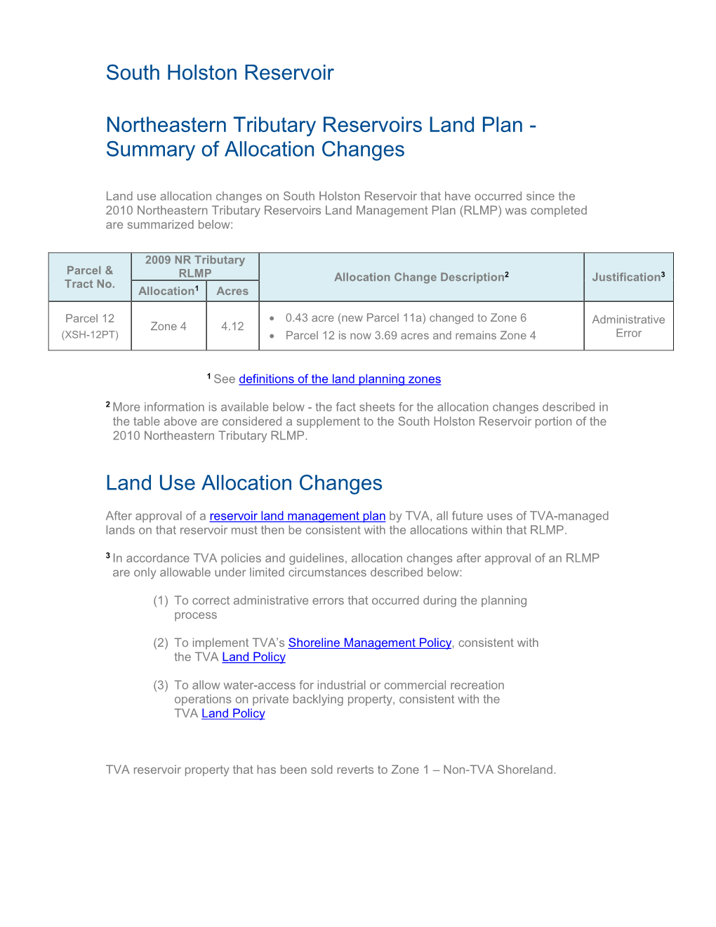 South Holston Reservoir Fact Sheet