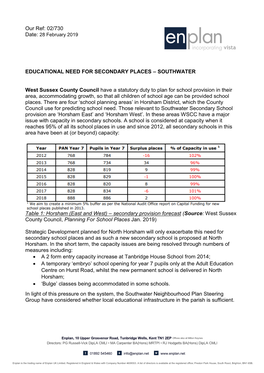 9. Educational Need for Secondary School Places