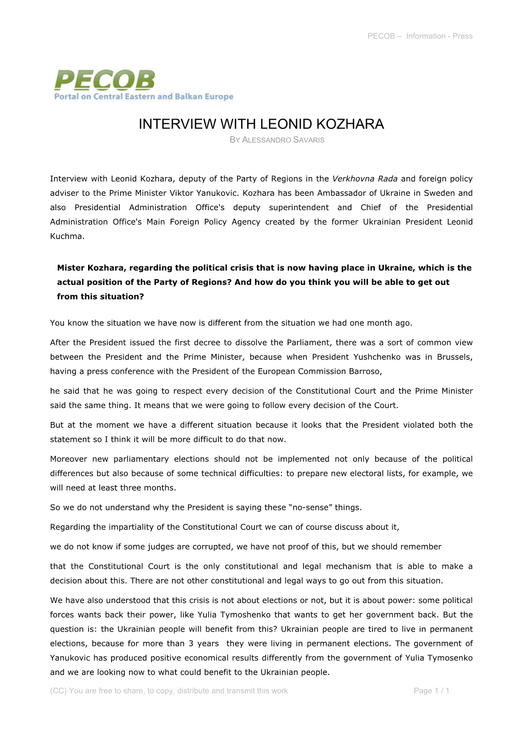 Interview with Leonid Kozhara by Alessandro Savaris