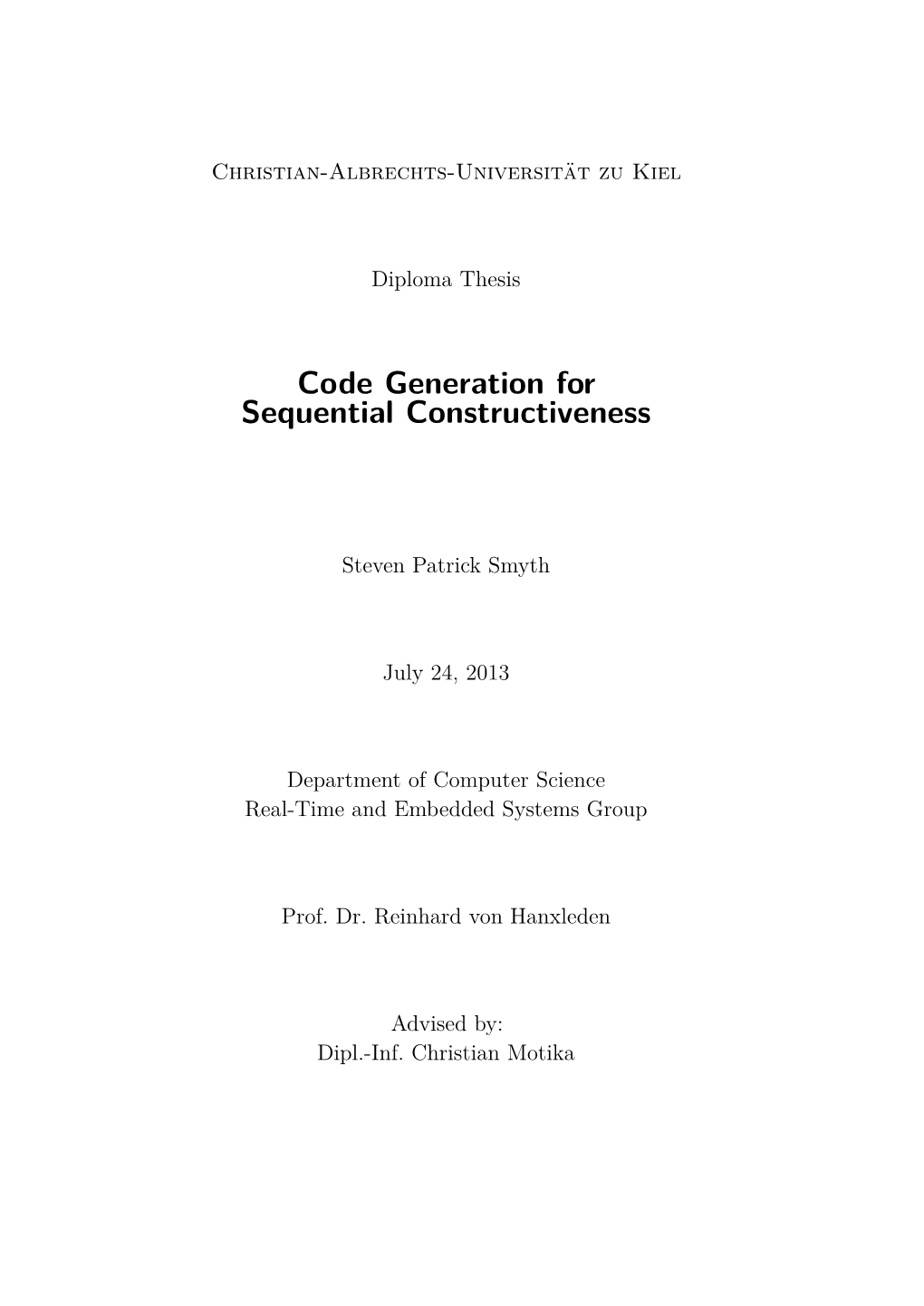 Code Generation for Sequential Constructiveness