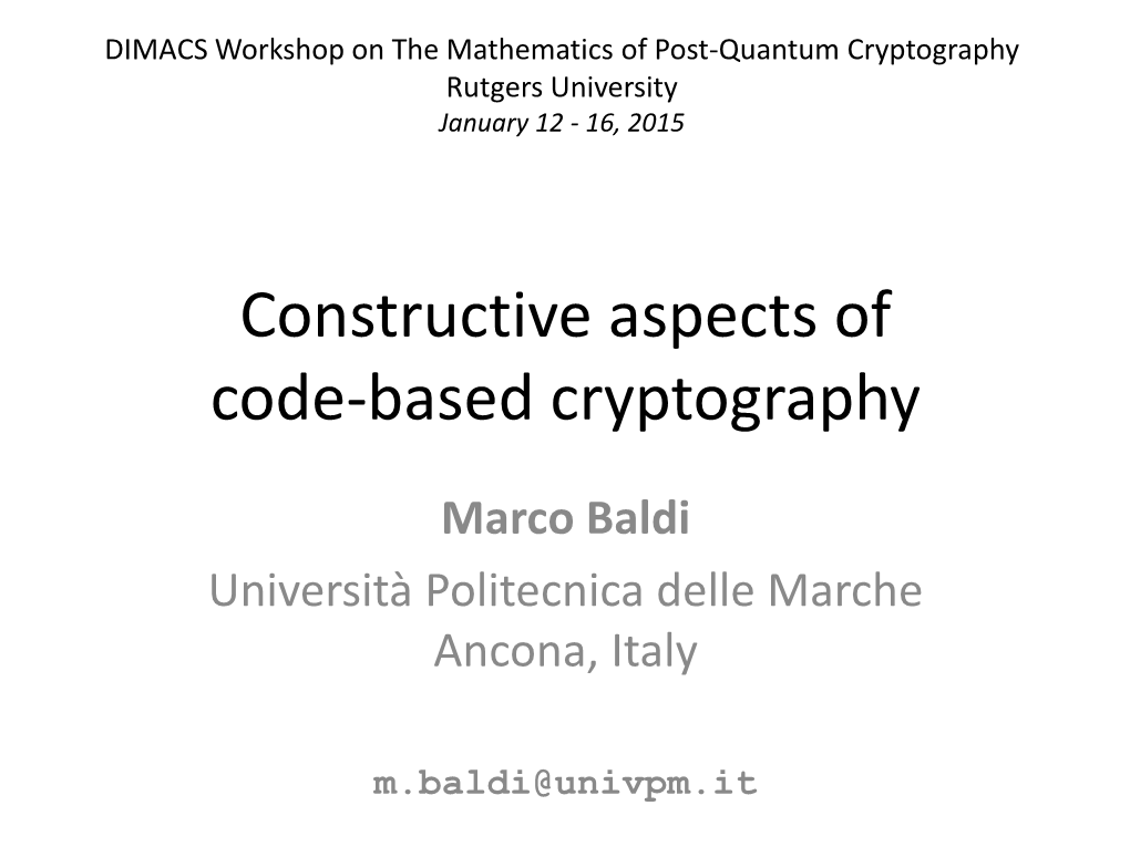 Constructive Aspects of Code-Based Cryptography