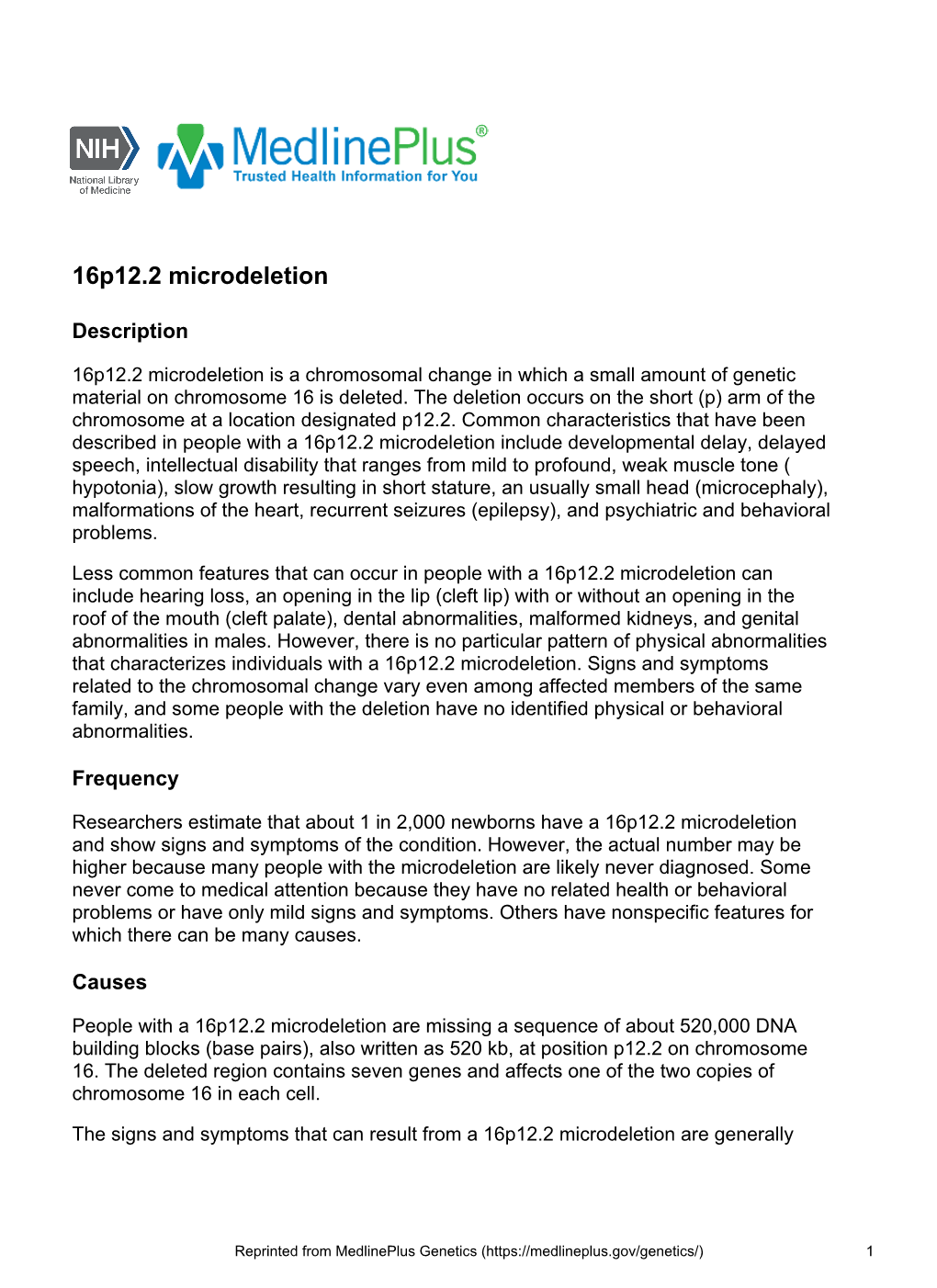 16P12.2 Microdeletion