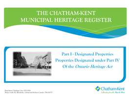 The Chatham-Kent Municipal Heritage Register