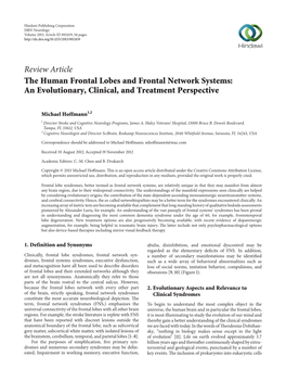 The Human Frontal Lobes and Frontal Network Systems: an Evolutionary, Clinical, and Treatment Perspective