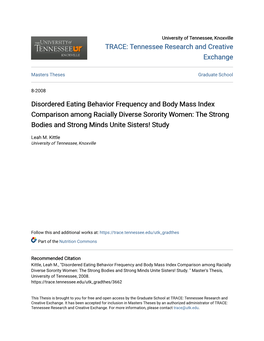 Disordered Eating Behavior Frequency and Body Mass Index Comparison Among Racially Diverse Sorority Women: the Strong Bodies and Strong Minds Unite Sisters! Study