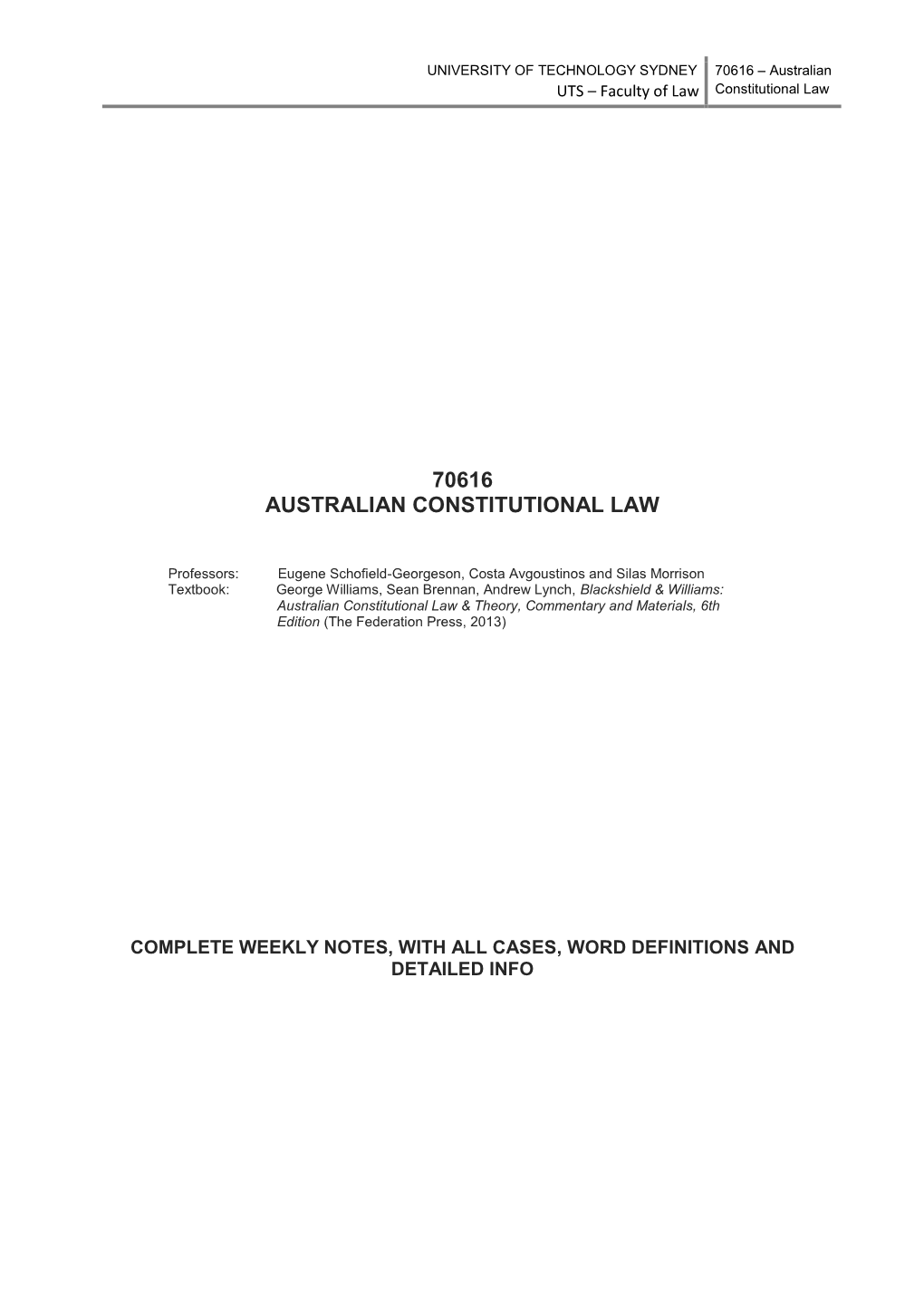 70616 Australian Constitutional Law