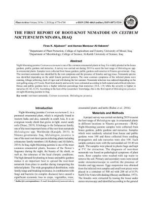 The First Report of Root-Knot Nematode on Cestrum Nocturnum in Ninawa, Iraq