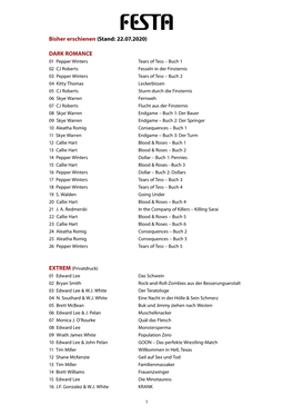 Bisher Erschienen (Stand: 22.07.2020) DARK ROMANCE