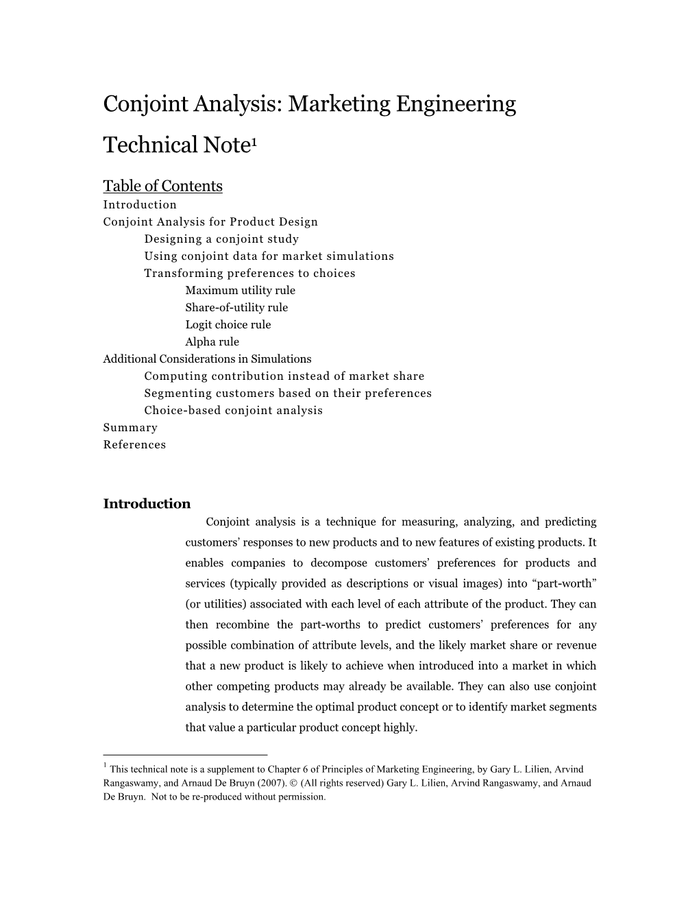 Conjoint Analysis: Marketing Engineering Technical Note1