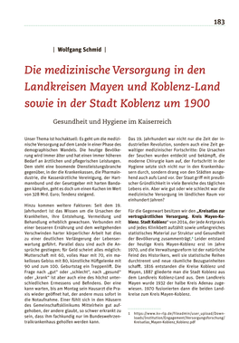 Die Medizinische Versorgung in Den Landkreisen Mayen Und Koblenz-Land Sowie in Der Stadt Koblenz Um 1900