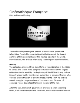 Cinémathèque Française Film Archive and Society