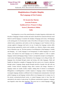 Hinglishisation of English: Hinglish, the Language of 21St Century