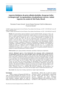 Aspectos Biológicos Do Peixe-Olhudo-Dentinho, Synagrops Bellus (Actinopterygii: Acropomatidae), Da Plataforma Externa E Talude Superior Do Estado De São Paulo, Brasil