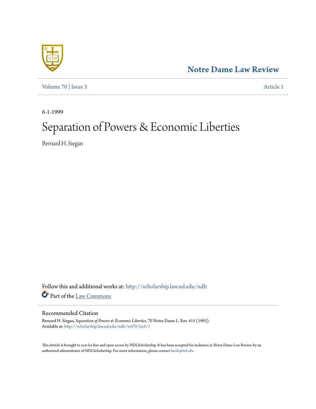 Separation of Powers & Economic Liberties