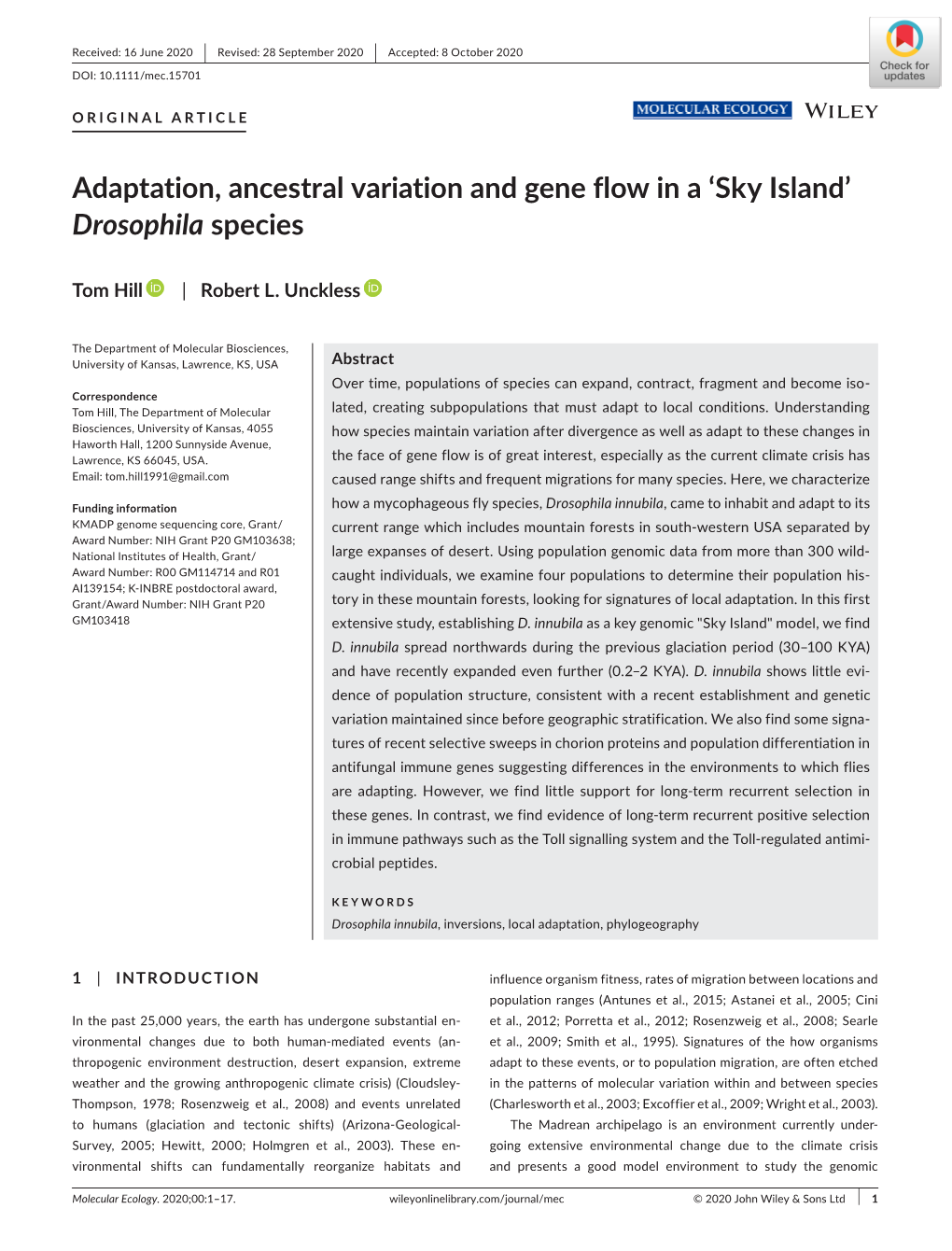 Adaptation, Ancestral Variation and Gene Flow in a ‘Sky Island’ Drosophila Species