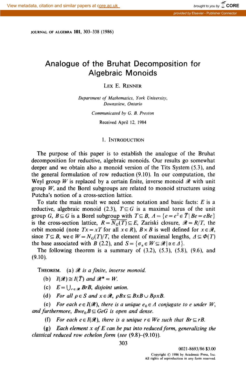 Analogue of the Bruhat Decomposition for Algebraic Monoids