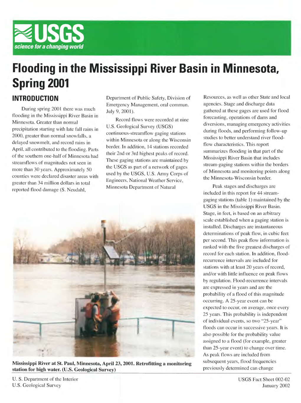 Flooding in the Mississippi River Basin in Minnesota, Spring 2001