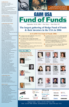 The Largest Gathering of Hedge Fund of Funds & Their Investors in The