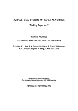 Agricultural Systems of Papua New Guinea Working Paper No. 7