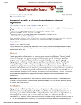 Optogenetics and Its Application in Neural Degeneration and Regeneration