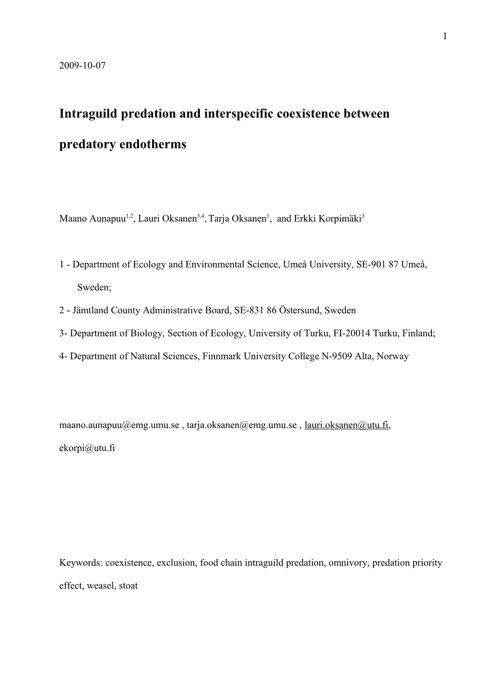 Intraguild Predation and Coexistence in Vertebrate Predators