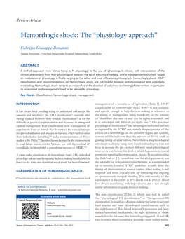 Hemorrhagic Shock: the “Physiology Approach”