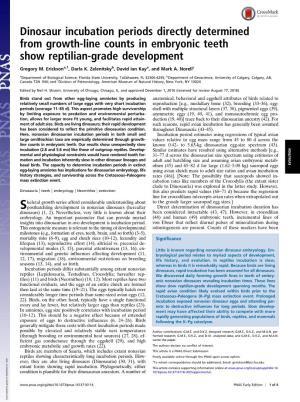Dinosaur Incubation Periods Directly Determined from Growth-Line Counts in Embryonic Teeth Show Reptilian-Grade Development