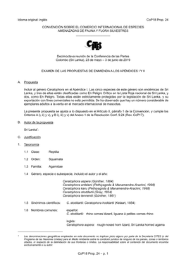 Proposal for Amendment of Appendix I Or II for CITES Cop18