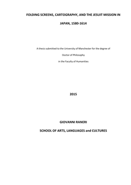 Folding Screens, Cartography, and the Jesuit Mission in Japan, 1580-1614