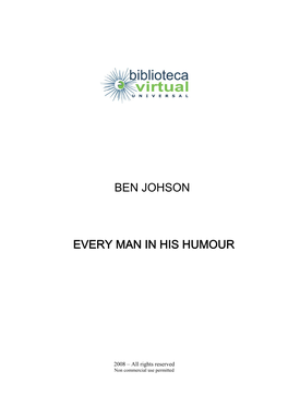 Ben Johson Every Man in His Humour