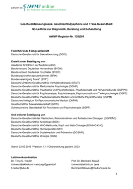 S3-Leitlinie Zur Diagnostik, Beratung Und Behandlung AWMF-Reg