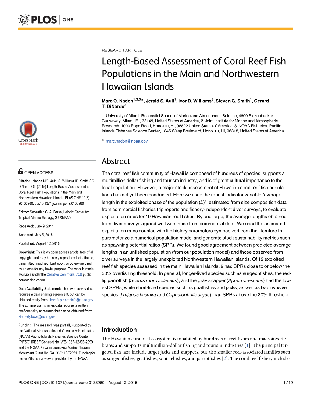 Length-Based Assessment of Coral Reef Fish Populations in the Main and Northwestern Hawaiian Islands