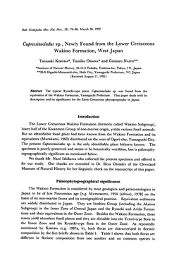 Cupressinocladus Sp., Newly Found from the Lower Cretaceous Wakino Formation, West Japan