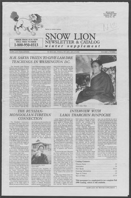 The Dalai Lama Was Coming Continued from Page 1 That the Other Was a Buddhist Un- the USSR