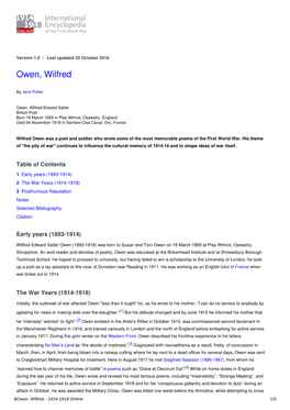 Owen, Wilfred | International Encyclopedia of the First World War