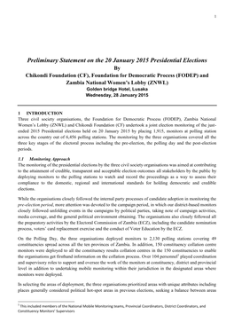 Preliminary Statement on the 20 January 2015 Presidential Elections