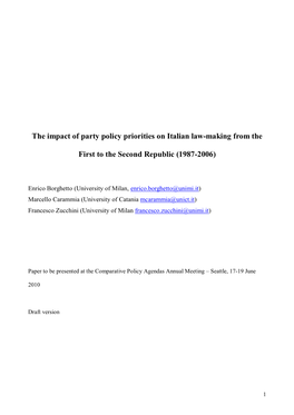 The Impact of Party Policy Priorities on Italian Law-Making from The