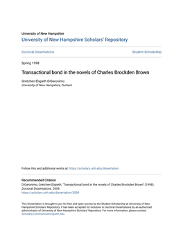 Transactional Bond in the Novels of Charles Brockden Brown