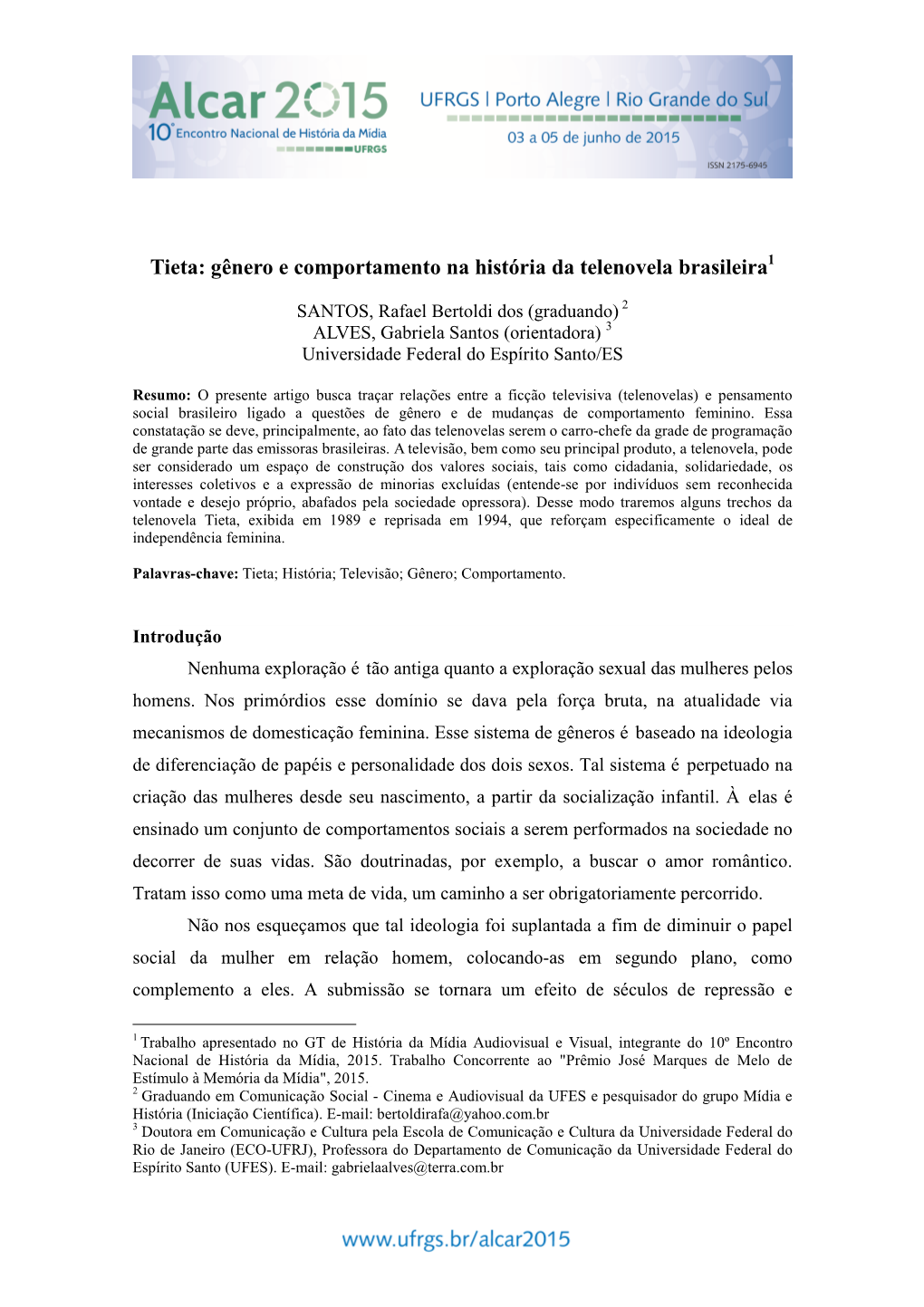 Tieta: Gênero E Comportamento Na História Da Telenovela Brasileira 1