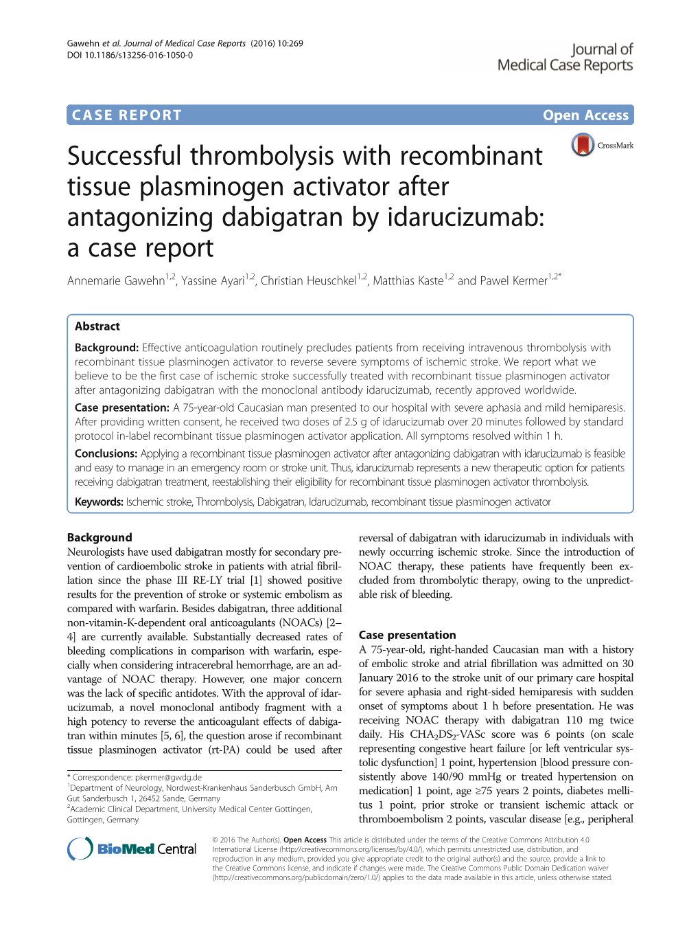 Successful Thrombolysis with Recombinant Tissue