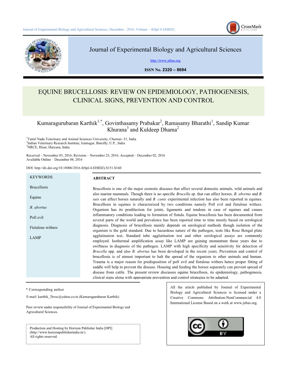 Equine Brucellosis: Review on Epidemiology, Pathogenesis, Clinical Signs, Prevention and Control