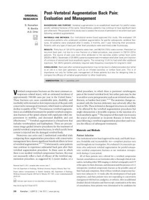 Post–Vertebral Augmentation Back Pain: ORIGINAL RESEARCH Evaluation and Management