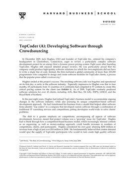 Topcoder (A): Developing Software Through Crowdsourcing