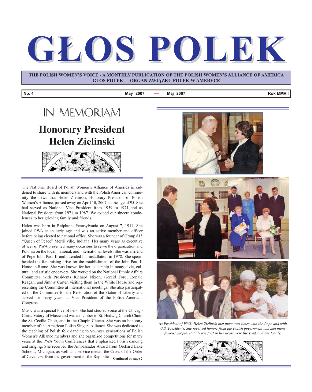 In Memoriam Honorary President Helen Zielinski