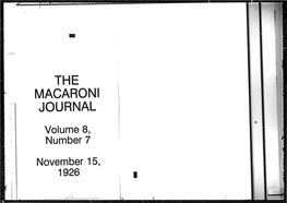 November IS. 1926 the MACARONI JOURNAL QUALITY SERVICE the MACARONI JOURNAL Volume VIII NOVEMBER IS, 1926 Number 7