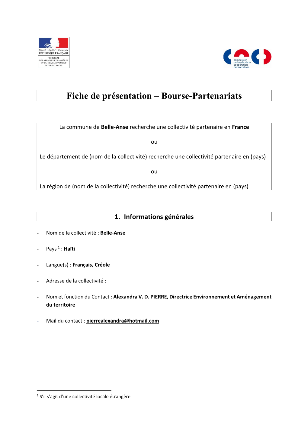 Télécharger La Fiche De Présentation De Belle-Anse