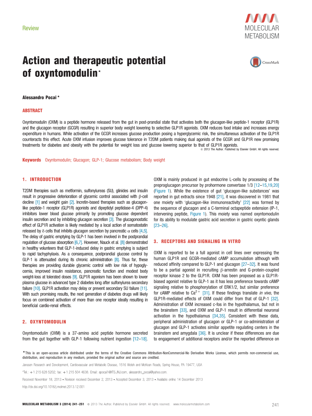 Action and Therapeutic Potential of Oxyntomodulin%