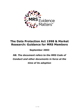 The Data Protection Act 1998 & Market